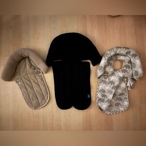 3 Infant Car Seat/stroller/bouncer Inserts Set in Black and Tan and Elephant